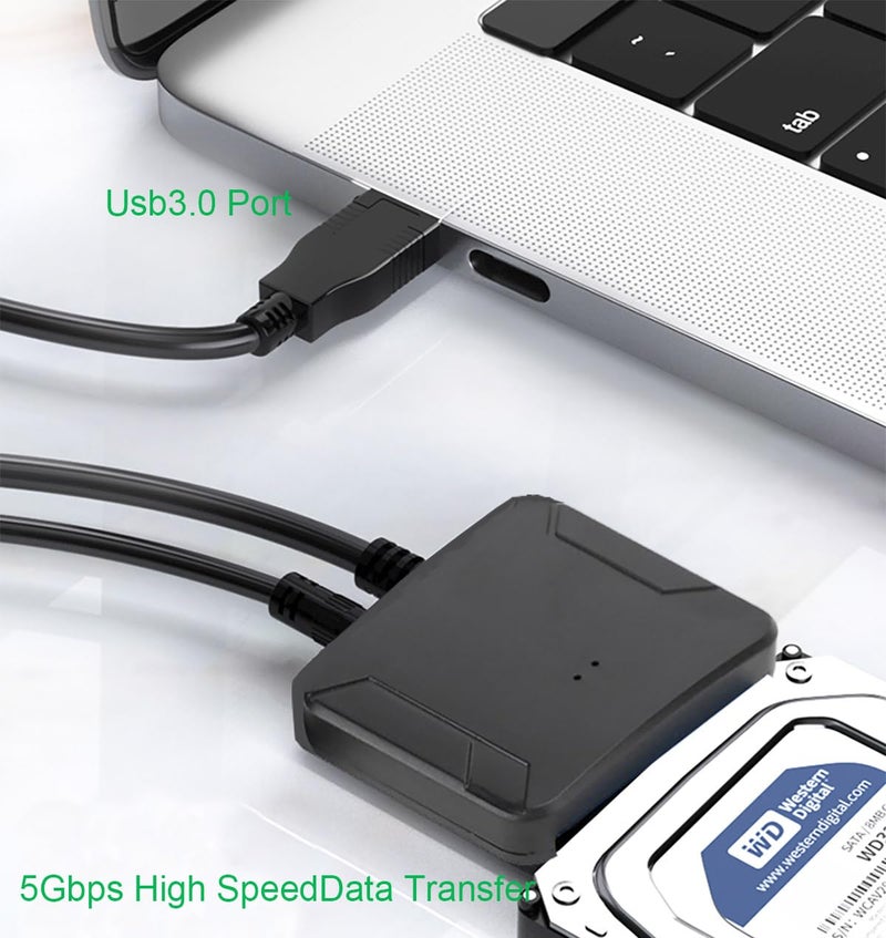 FRIGRAF كابل SATA عالي السرعة إلى USB 3.0، محول SATA إلى USB لـ 2.5”SSD و HDD، كابل SATA 2 في 1 نوع-C/نوع-A (USB إلى 2.5 3.5 SSD HDD مع طاقة) - Image 5
